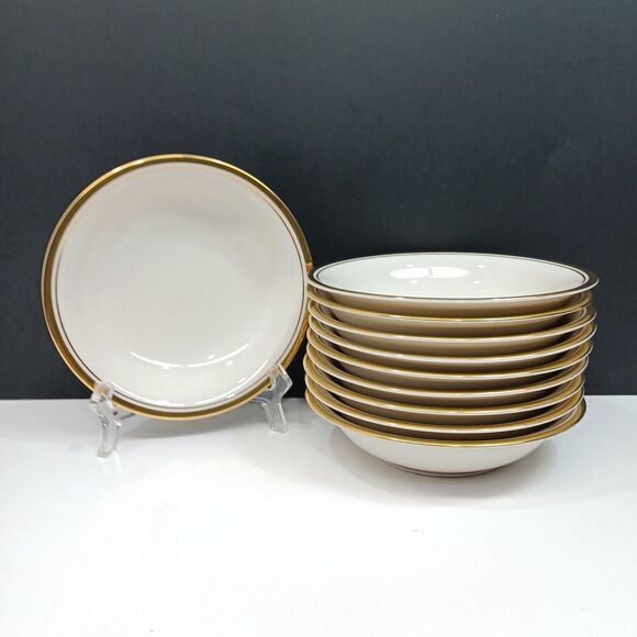 Set/10 Noritake 5.5" Fruit Berry Bowls Viceroy Ivory China 1975-1986 Gold Trim - Picture 1 of 5